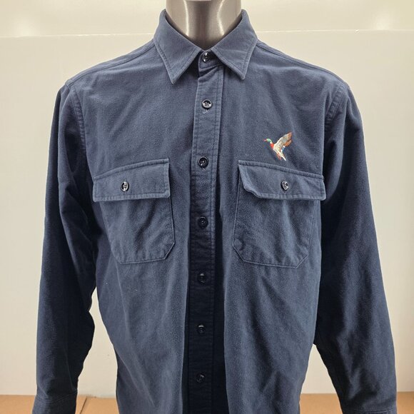 Vintage LL Bean Chamois Cloth Shirt Mens XL Navy Mallard Embroidered USA 90s - Picture 1 of 12